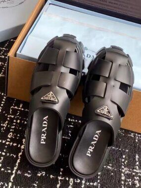 Prada Black Platform Caged Slides